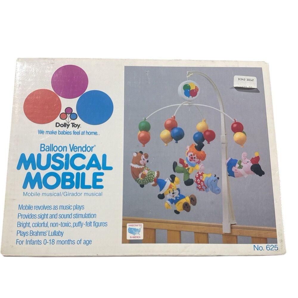 Vintage Dolly Toy Balloon Vendor Musical Crib Mobile No 625 Original Box